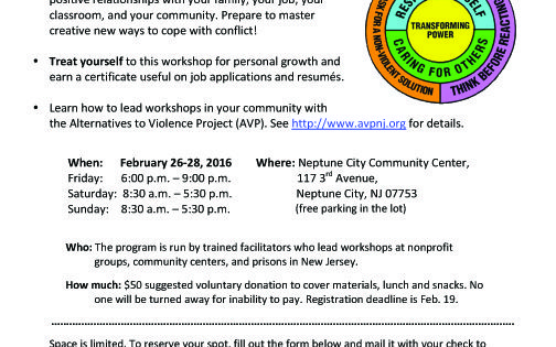 Alternatives To Violence Project To Hold Conflict Resolution Workshop In Neptune City, NJ