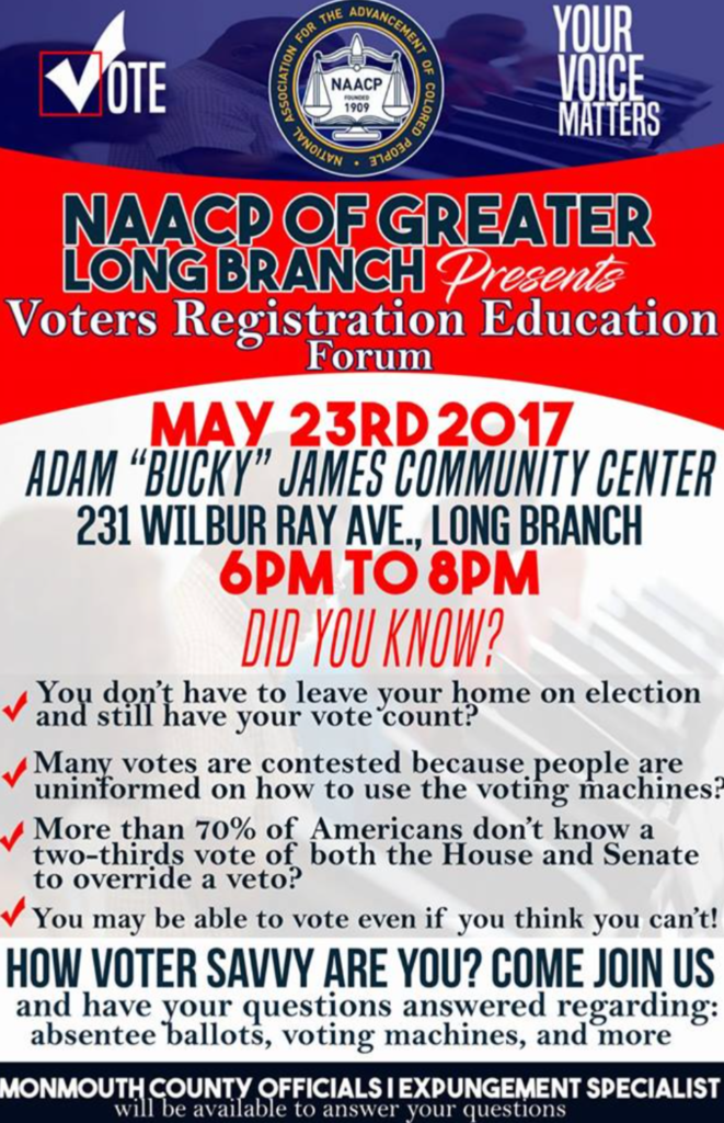 Voter registration education forum Long Branch NAACP 