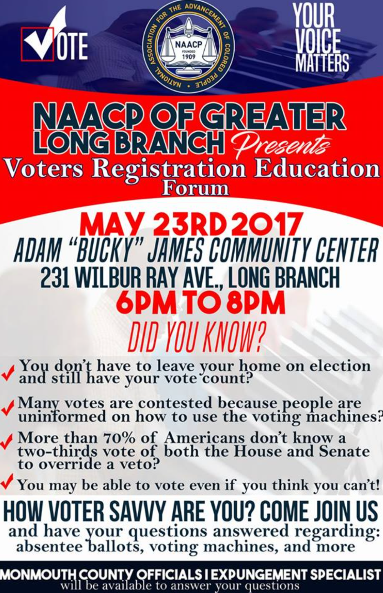 Voter registration education forum Long Branch NAACP