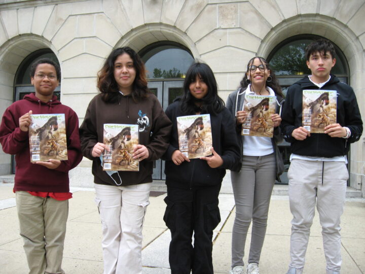 Asbury Park High School students work in Prehistoric Times Magazine